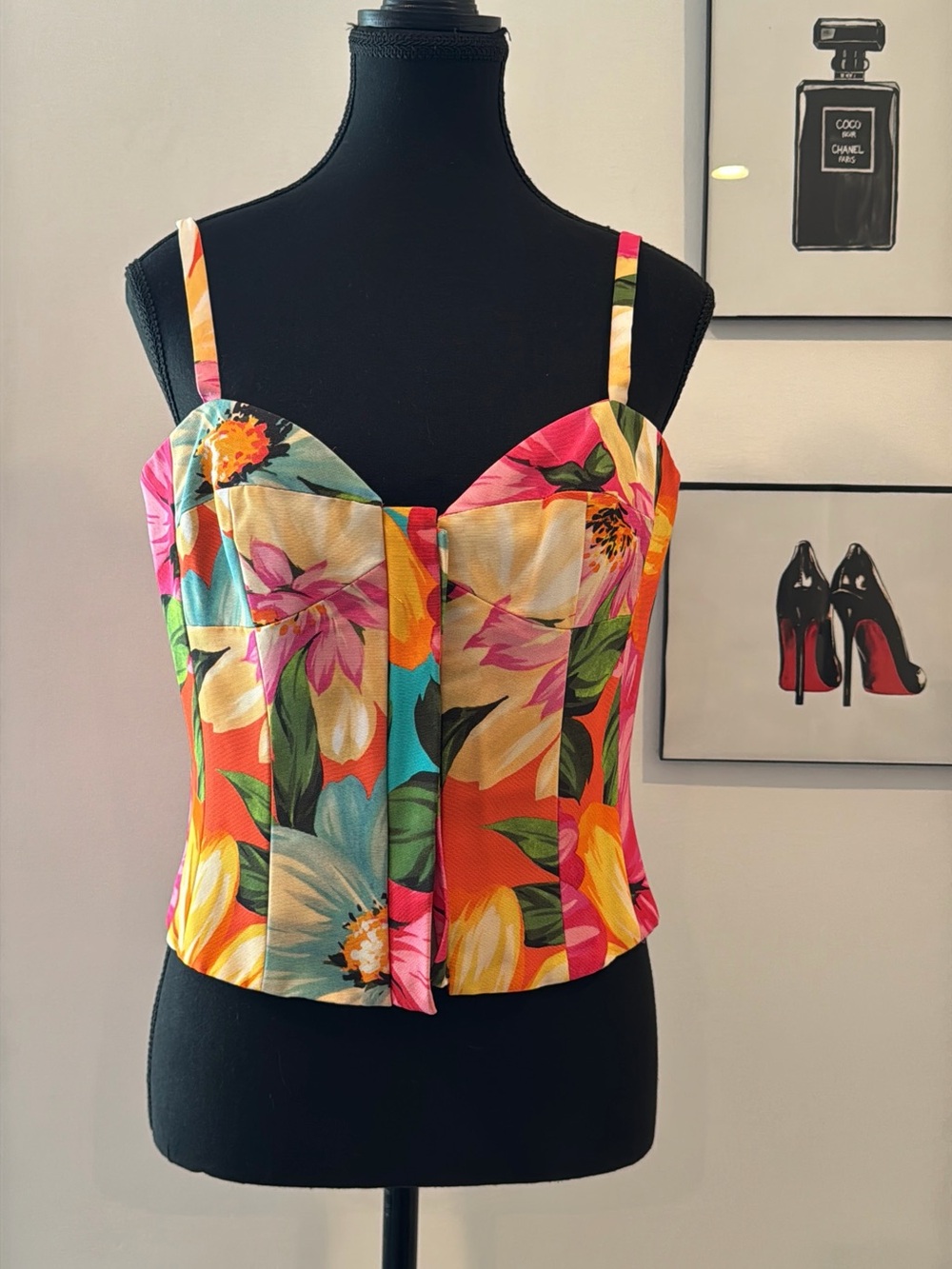Milly Floral-Print Cotton-Blend Bustier. Size 6. NWT